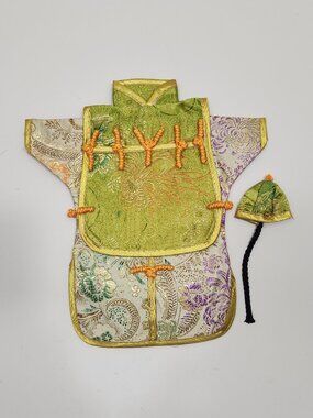 NIB Fun Wine Cover Chinese Brocade Outfit W/Separate Hat & Attached Braid